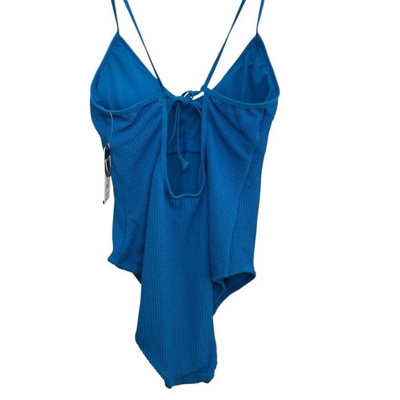 No Boundaries Women's XL Blue Crinkle One Piece Swimsuit V-Neck - Picture 2 of 5